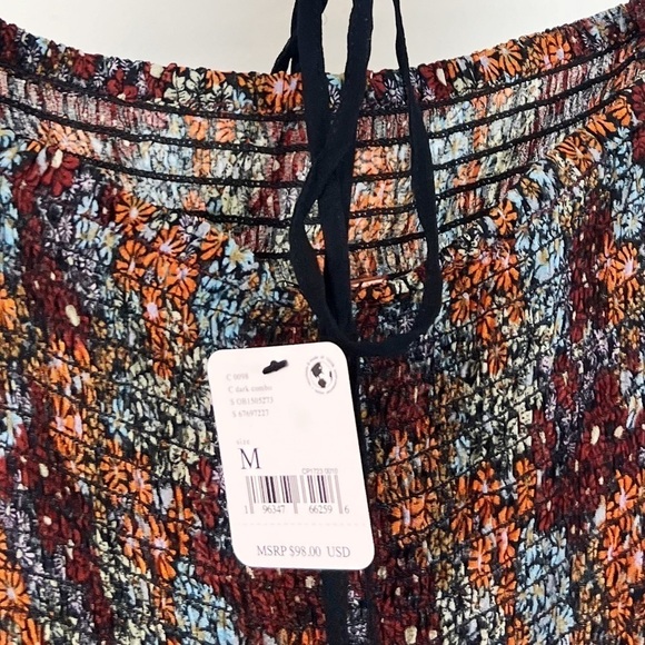 NWT Free People Back On Smocked Puff Sleeve Floral Print Crop Top - Picture 6 of 8